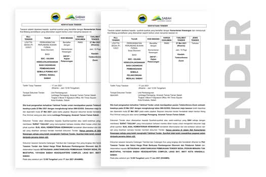 Sabah Parks Tender